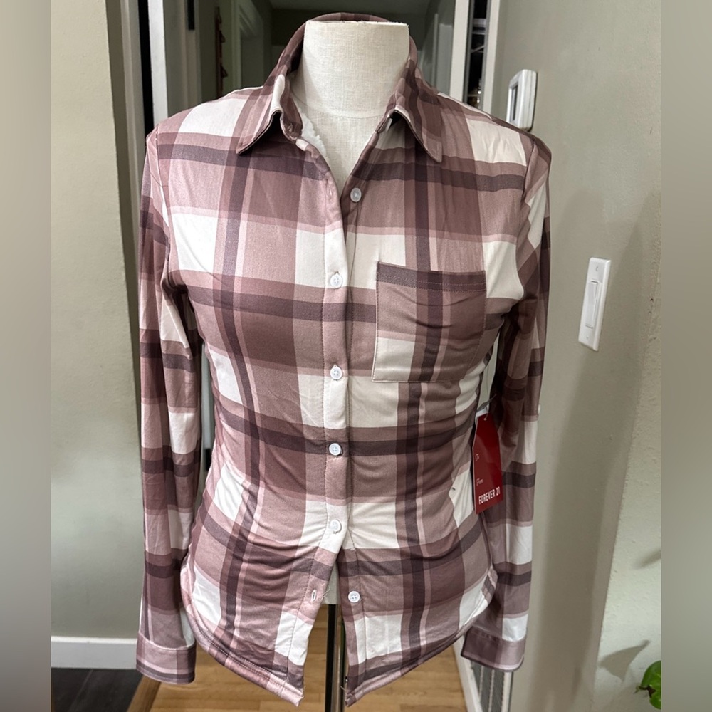 Forever 21 Brown and Cream Checkered Shirt